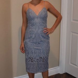 dusty blue bardot dress